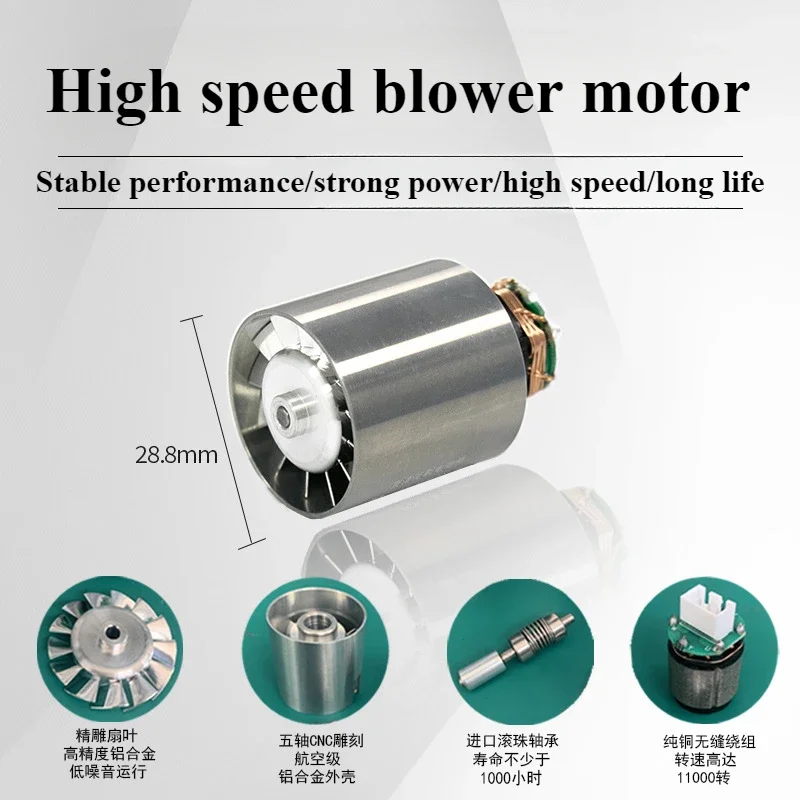 The 100W DC 220-310V high-speed brushless hair dryer motor is a powerful micro motor with a high speed of 110,000 RPM