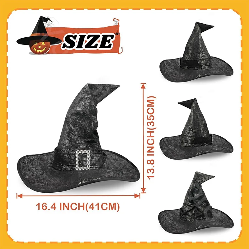 할로윈 마녀 모자 소품, 마녀 모자 소품, 검은 뾰족한 마녀 모자, 할로윈 파티 모자, 휴일 카니발 파티 코스프레 모자