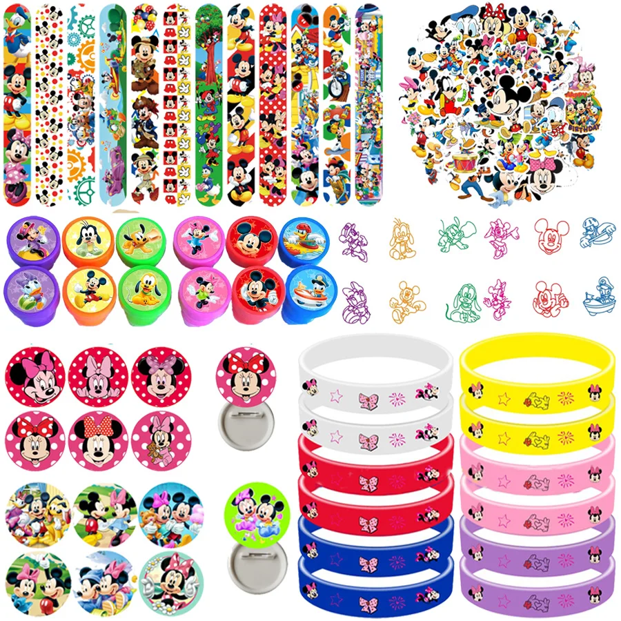 

Микки и Минни, сувениры на день рождения, подарок, мультяшный штамп, браслет, наклейка для детей, рождественские наполнители, украшения для вечеринки