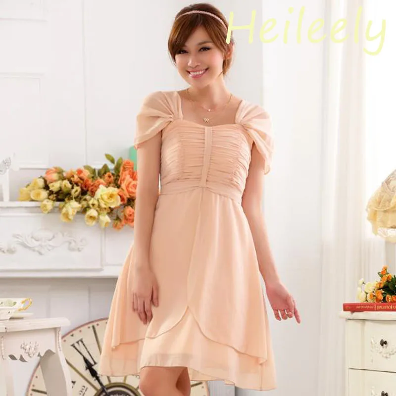 

Plus Size Women Clothing Fashion Garment Sleeve Chiffon Short Dress for Evening Party Pink Color