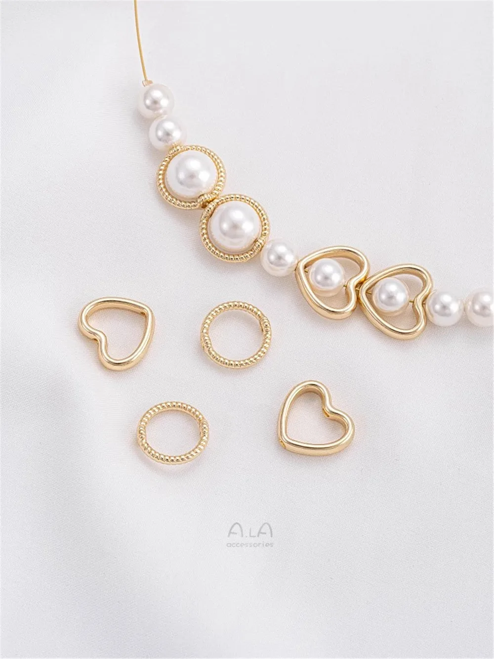 14K Gold Twisted Bead Set with Heart Shaped Bead Ring Handmade DIY Bracelet Jewelry Bead Separation Accessories K031