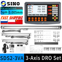 SINO SDS2-3VA Set 3 Axis And 2 Axis LCD DRO Kit Digital Readout KA35 Glass Linear Scale Encoders For Lathe Grinder Milling