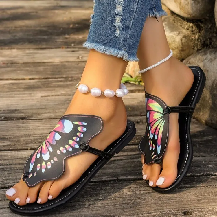 Butterfly Summer Flip Flops Women New Luxury Designer Women Sandals Flat Fashion Slippers Shoes for Women Zapatos De Mujer43size