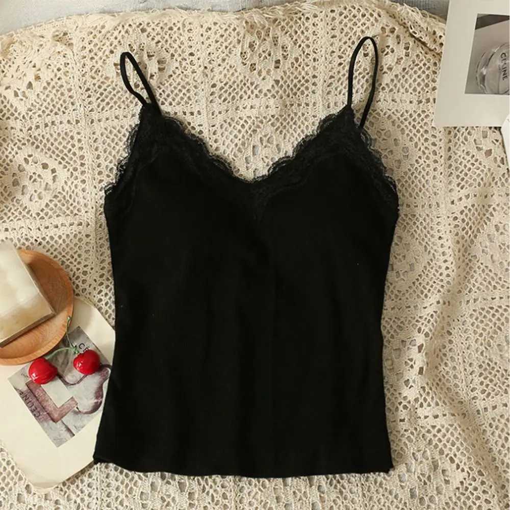 Comfort Breathable Lace Camisole Wire-Free Strap Bra Crop Top Sexy Style Solid Color Summer Top