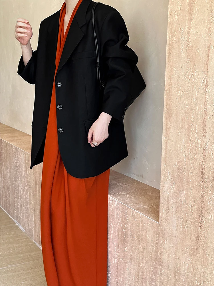 LANMREM Korean Version Long Sleeved Blazer For Women 2024 Autumn New Notched Collar Single Breasted Office Lady Coat 2DA8836