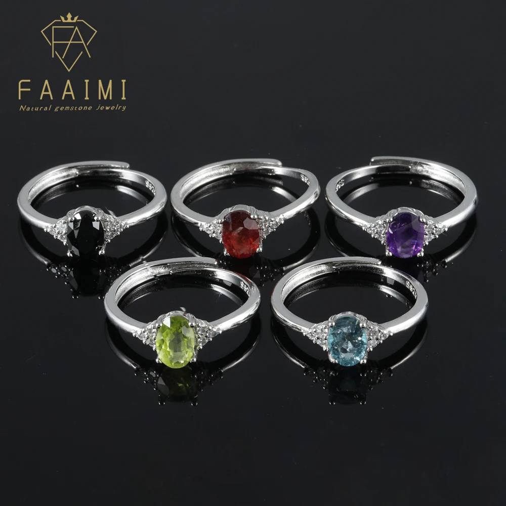 

1 шт., 100% натуральный гранат, топаз, аметист, перидот, черный spinel, регулируемое серебряное кольцо с медным покрытием для женщин, для вечеринок и подарков