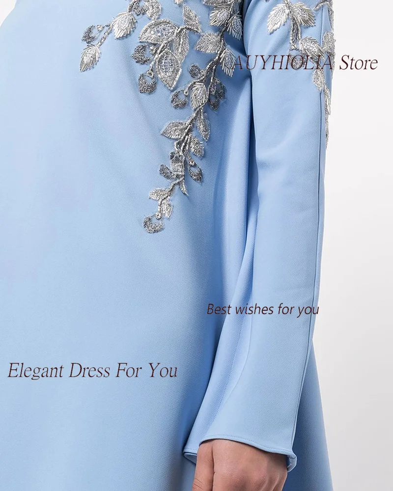 Long Evening Dress For Sexy Women 정장원피스 Vestidos de festa Elegant Lace Crepe Floor-Length Blue Cocktail Party Prom Gown 2024