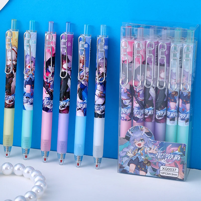 12Pcs/Box Set Cute Game Honkai: Star Rail Cartoon Gel Pens Dan Heng March 7th Bronya Seele Asta Herta Akane Signature Pen gift