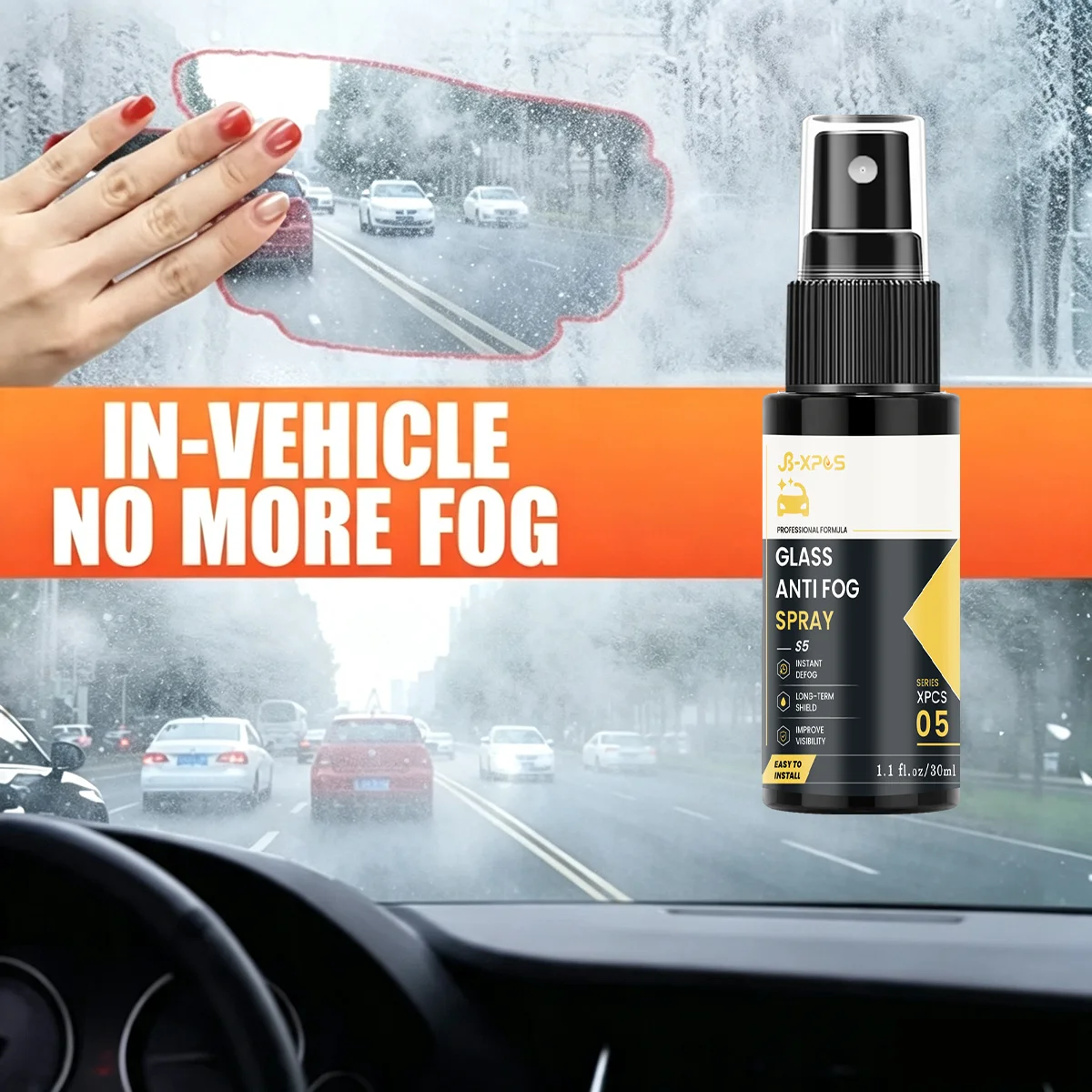 Car Glass Anti‑Fog Spray, Clear Vision Windshield Anti‑Fog Agent for Auto Window Mirror YT0105