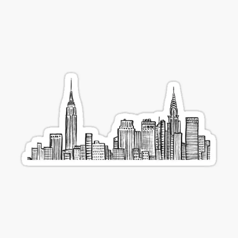 New York City Skyline Sticker for Laptop Decor Bedroom Car Cute Cartoon Art Fashionable Public Suitcase