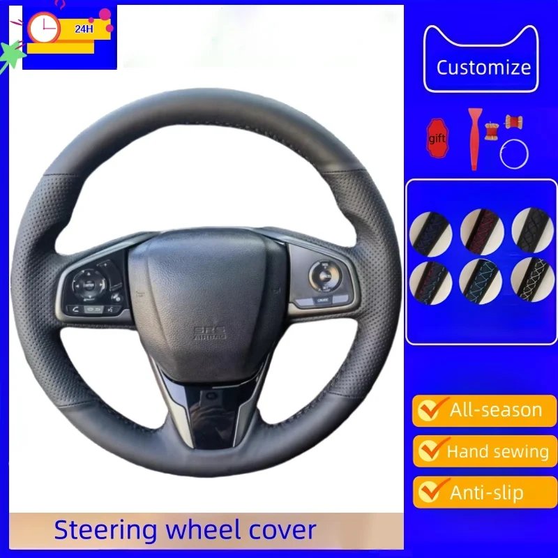 

Custom Hand-stitched Black Microfiber Leather Car Steering Wheel Cover For Honda Civic 10 2016-2021 CR-V 2017-2021 Clarity 2018
