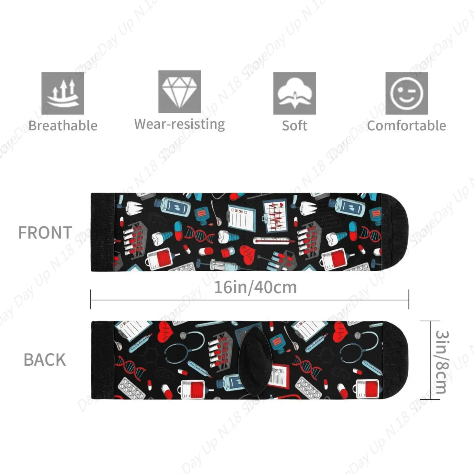 Medical Supplies Doctor Stethoscope Pills Microscope Heart Dna Novelty Fun Crew Socks Comfortable Men\'S And Women\'S Socks