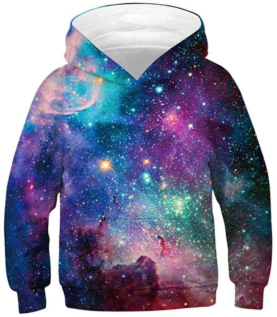 4-14 Years Children\'s Kids Cute Boys and Girls Lightweight  3D Colorful Universe Graphic Print Polyester hoodies Tops