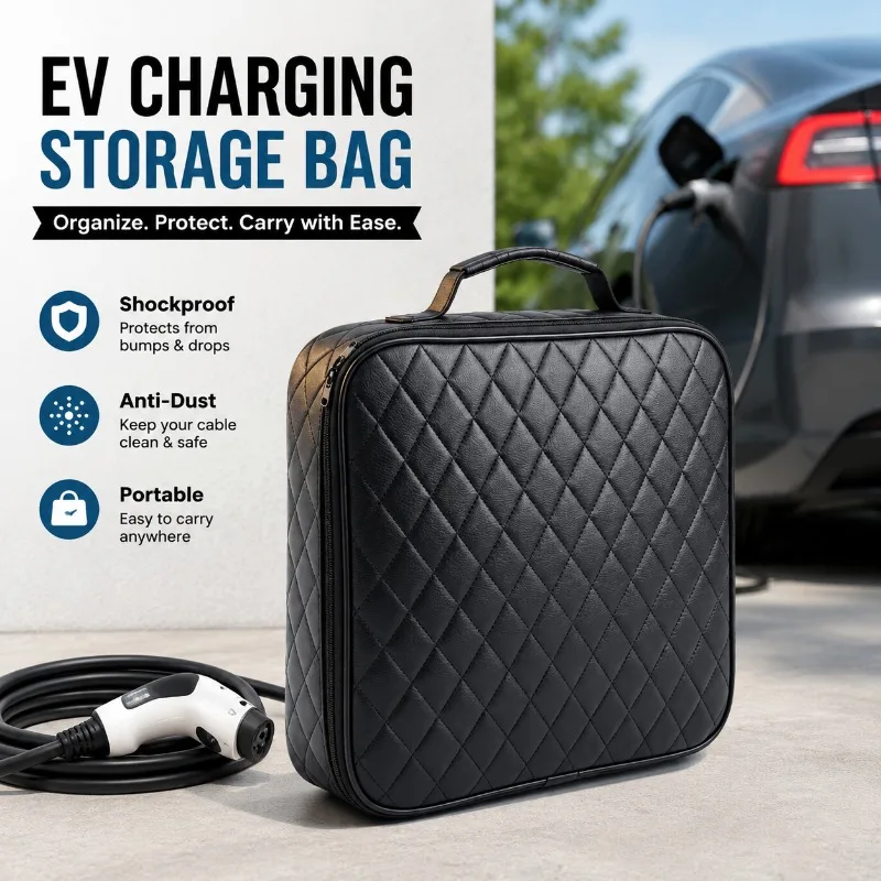 

EV Car Charging Cable Storage Bag for Square/Round Charging Units, Shockproof Anti-Dust Faux Leather or Felt Fabric Carry Case