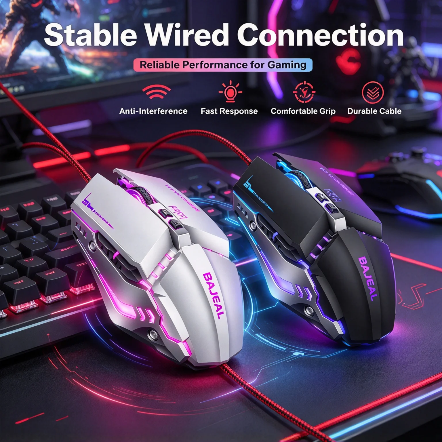 Mechanical Touch Feel RGB Backlit Gaming Optical Mouse Gamer DPI Adjustable Ergonomic Design Wired Mouse For PC Computer Laptop