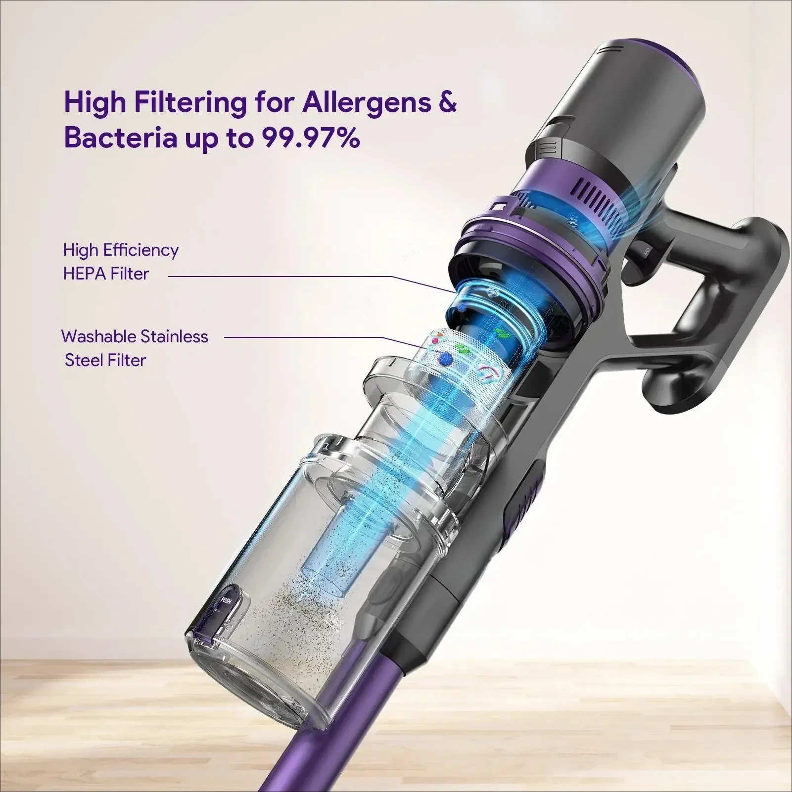 400W Wireless Stick Vacuum Cleaner Bagless Cyclonic Handheld Vacuum For Home Cleaning