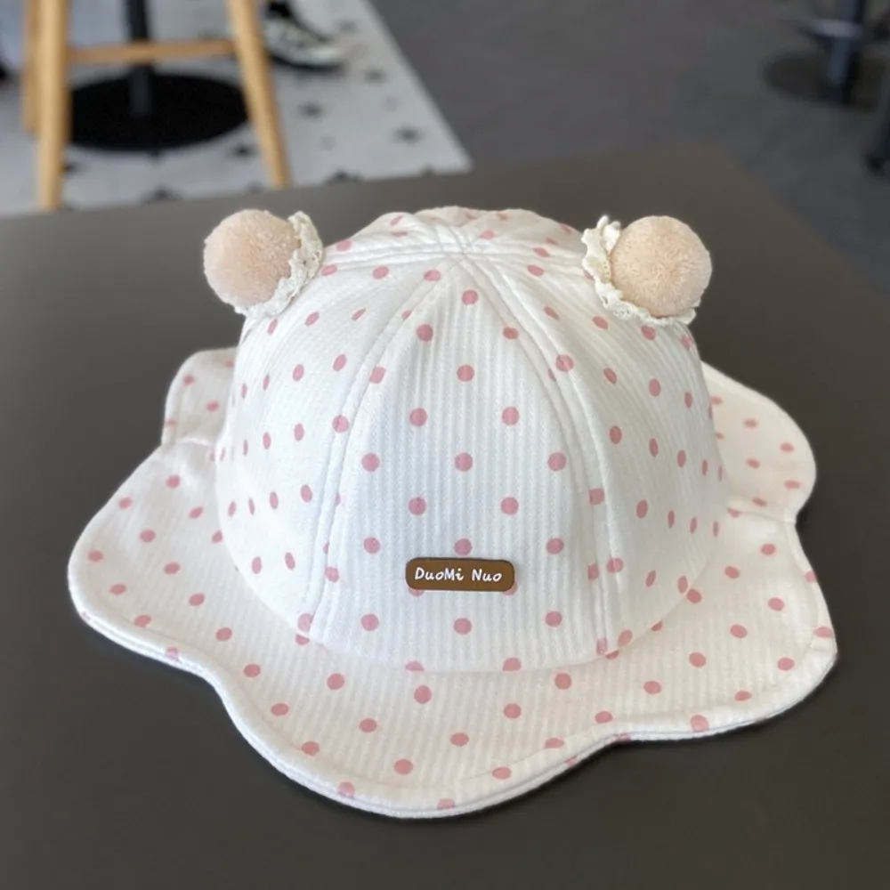 

Portable Corduroy Fisherman Hat Ruffle Brim Foldable Sun Hat Soft Breathable Polka Dot Bucket Hat for Girl