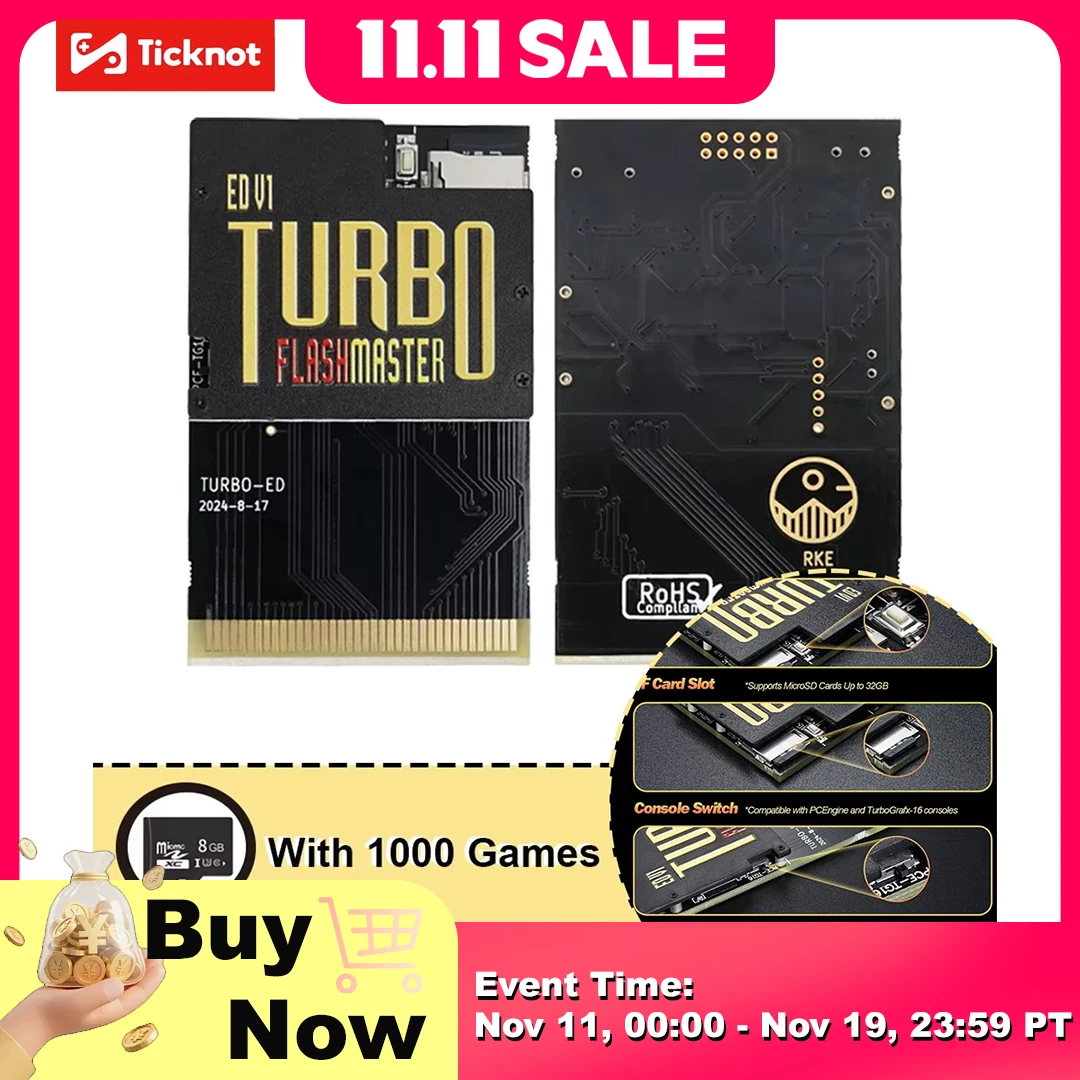 For TURBO ED PCE Card 1000 in 1 Game Card For PC-Engine Turbo GrafX and Turbo GrafX Game Console Card