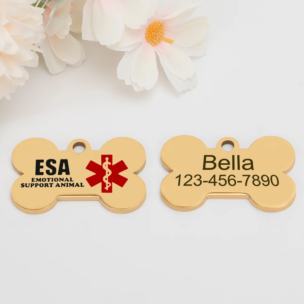Personalisierte ESA-Hundemarke aus Edelstahl – Individuelle Emotional Support Animal (ESA) Haustier-ID-Anhänger in Knochenform – Detail 7