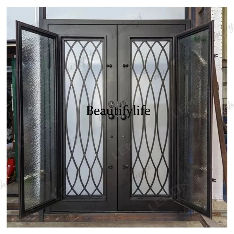TTT  Customization Simple Design Double Leaf Aluminum Entry Door With 180 Degree Open Style Iron French Security Front For House