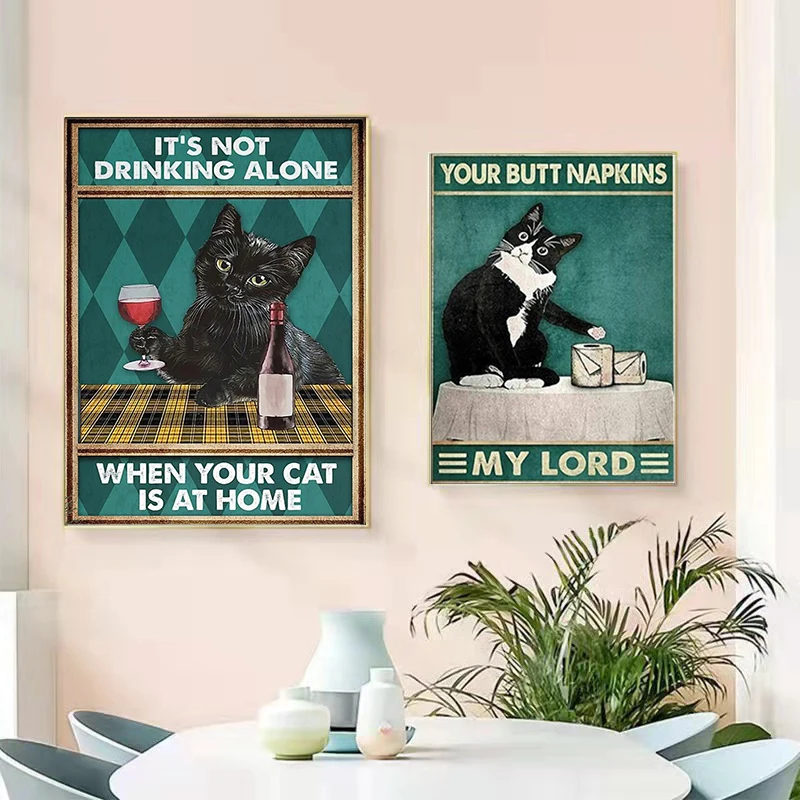 Interesting Black Cat Wall Art Vintage Poster and Prints Canvas Painting Wall Decoration Pictures for Child Room Home Decor G