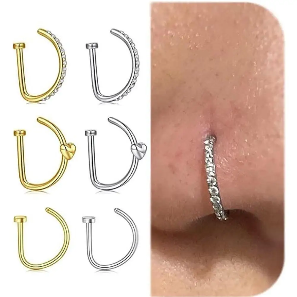 1Pcs Fake Nose Ring Hoop D Shape Fake Septum Pierced Septum Ring Clip on Lip Rings Earring Stud Lip Piercings Jewelry Jewelry