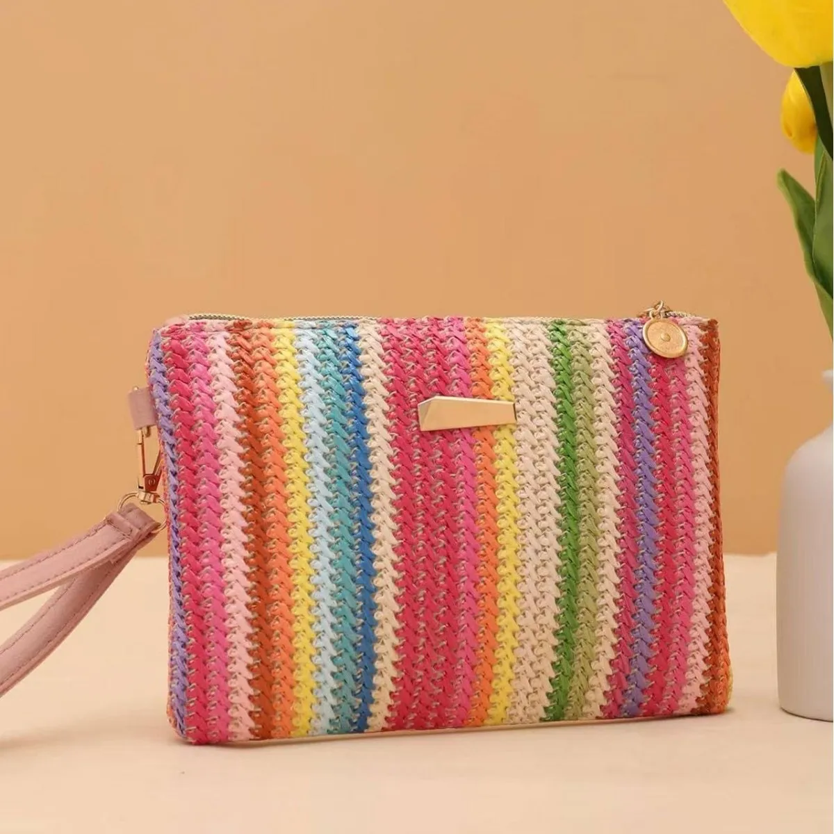

Новинка 2026: Женский клатч-кошелек с радужным плетеным узором, модная мини-сумка