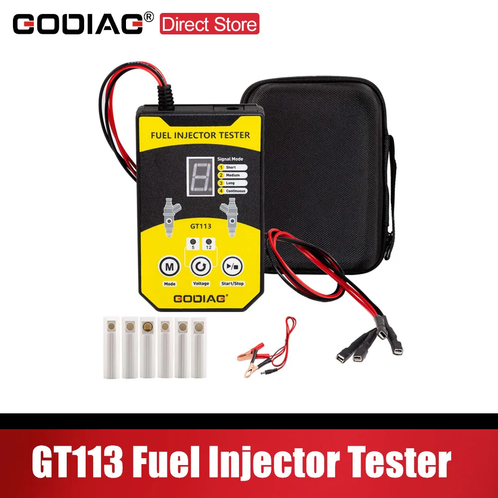 

GODIAG GT113 Универсальный тестер топливных форсунок, комплект для очистки топливных форсунок с 6 размерами адаптеров, 8 импульсных режимов для автомобилей, мотоциклов