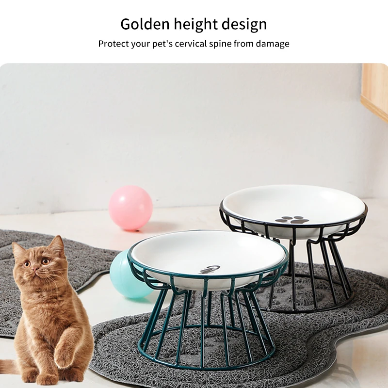 Pet Ceramic Bowl Nordic Cat Bowl Tall Ceramic Cat Food Bowl Snack Canned Food Plate Anti-Cervical Spondylosis Anti-Turn Cat Food