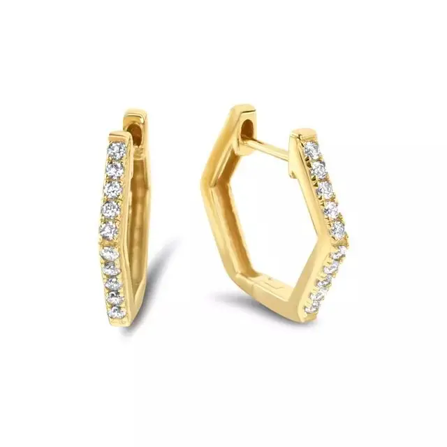 

925 Sterling Silver New Simple Hexagon/Sexangle Hoop Earring for Women Pave Cz Zircon Gold/Rose Gold/Silver Color Fine Jewelry