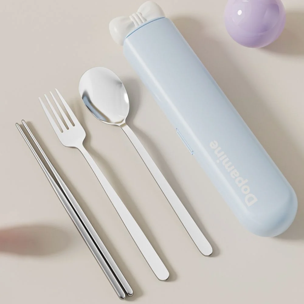 

Magnetic Design Dopamine Travel Cutlery Set With Storage Box Built-in Silent Slot Outdoor Dinnerware Suit with A Bow