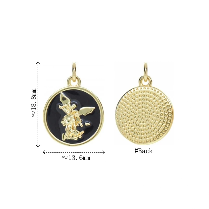 

2Pcs Copper Charms Gold Color Round Circle Defeats Devil Archangel Saint Michael Sword And Dragon Coin Shape Jewelry