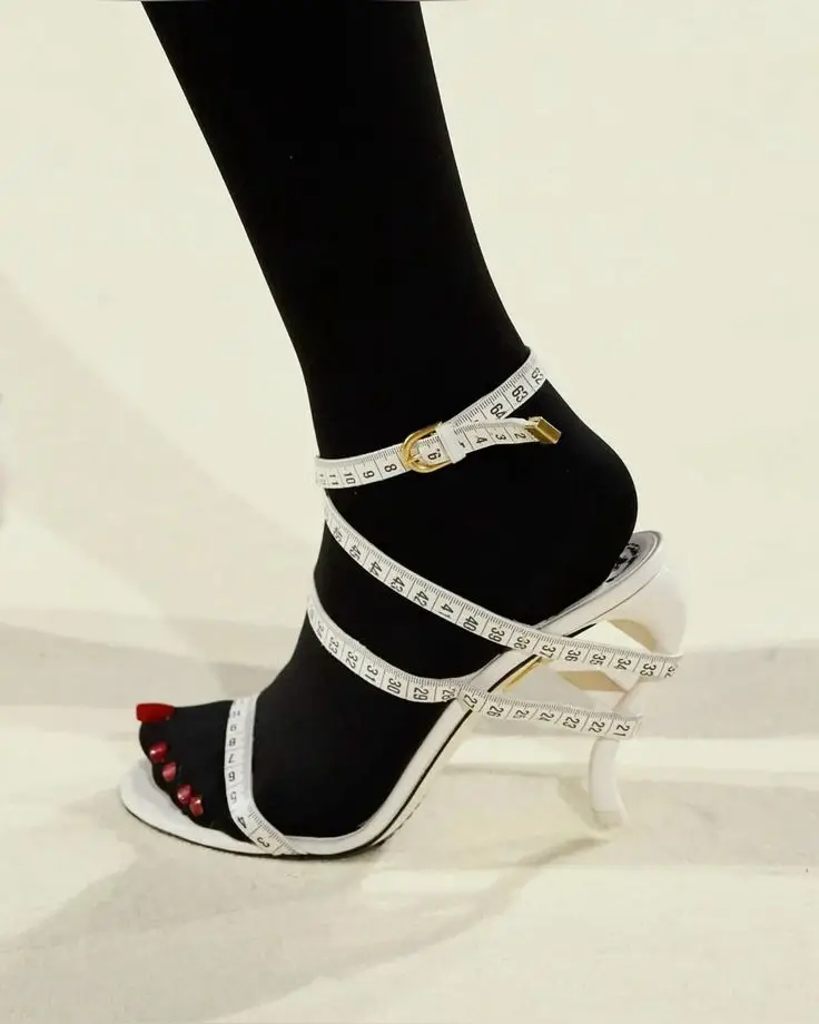 Cross-Strap Genuine Leather Bottom Round Toe Ruler Summer Women Sandals Strange Style High Heel Buckle Strap Large Size Shoes