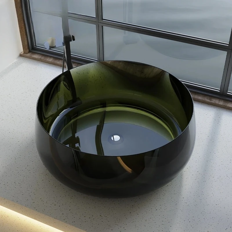 Transparent resin crystal integrated molding family hotel homestay round bathtub