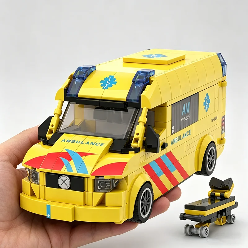 

648PCS City Rescue Ambulance Building Blocks 1:16 Scale European Emergency Vehicle Model Bricks Teens DIY Toy Desktop Decor Gift