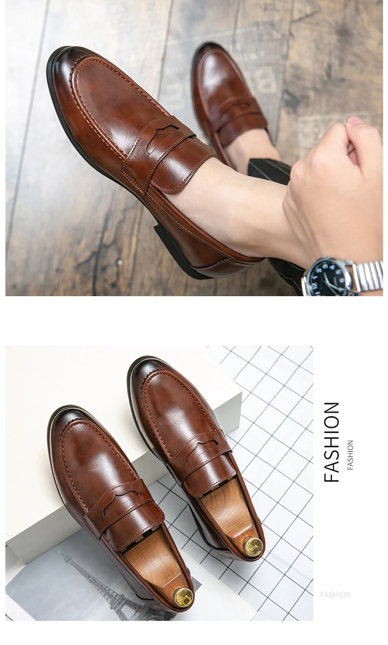Zapatos de cuero informales de negocios para hombre, mocasines de cuero formales y sociales, cómodos zapatos de vestir para hombre