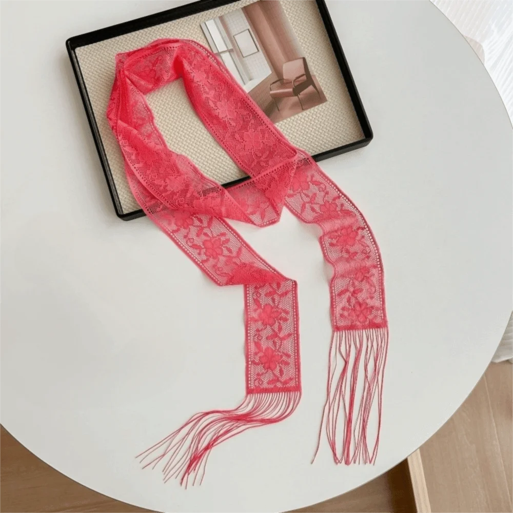 

Trendy Floral Lace Printed Scarf Elegant Soft Multifunctional Headscarf Narrow Long Lightweight Bag Strap Evening Party