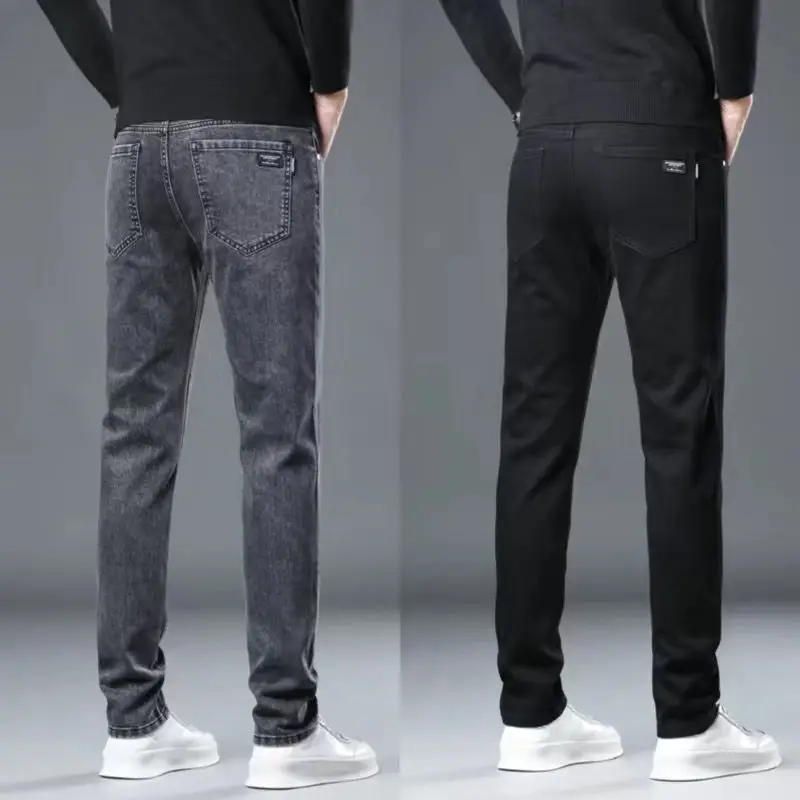 Fashion Zipper Button Pockets Straight Business Jeans Men's Clothing 2024 Autumn Winter New Loose Casual High Waist Trousers