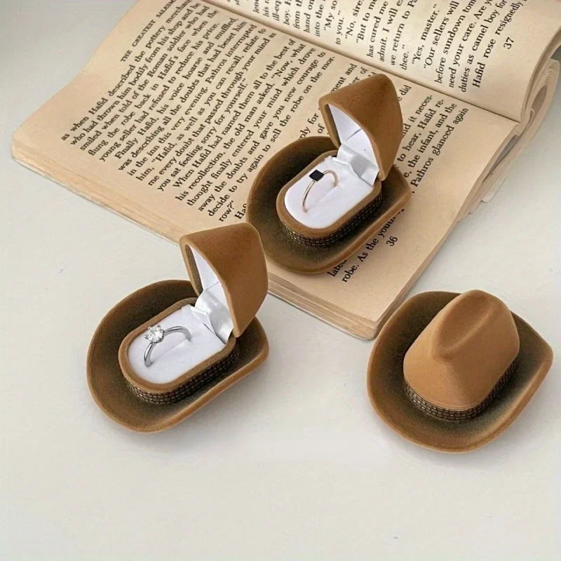 1pc Woody Hat Ring Box Lover Gift Retro Fun Hat Western Cowboy Hat Jewelry Box Cartoon Jewelry Packaging Box Ring Holder