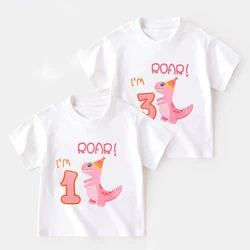 Toddler Baby Girls Birthday T-Shirt 1st 2nd 3rd 4th 5th Birthday Girl TShirt Dinosaur Party Tee Gift Toddler Short Sleeve Shirts