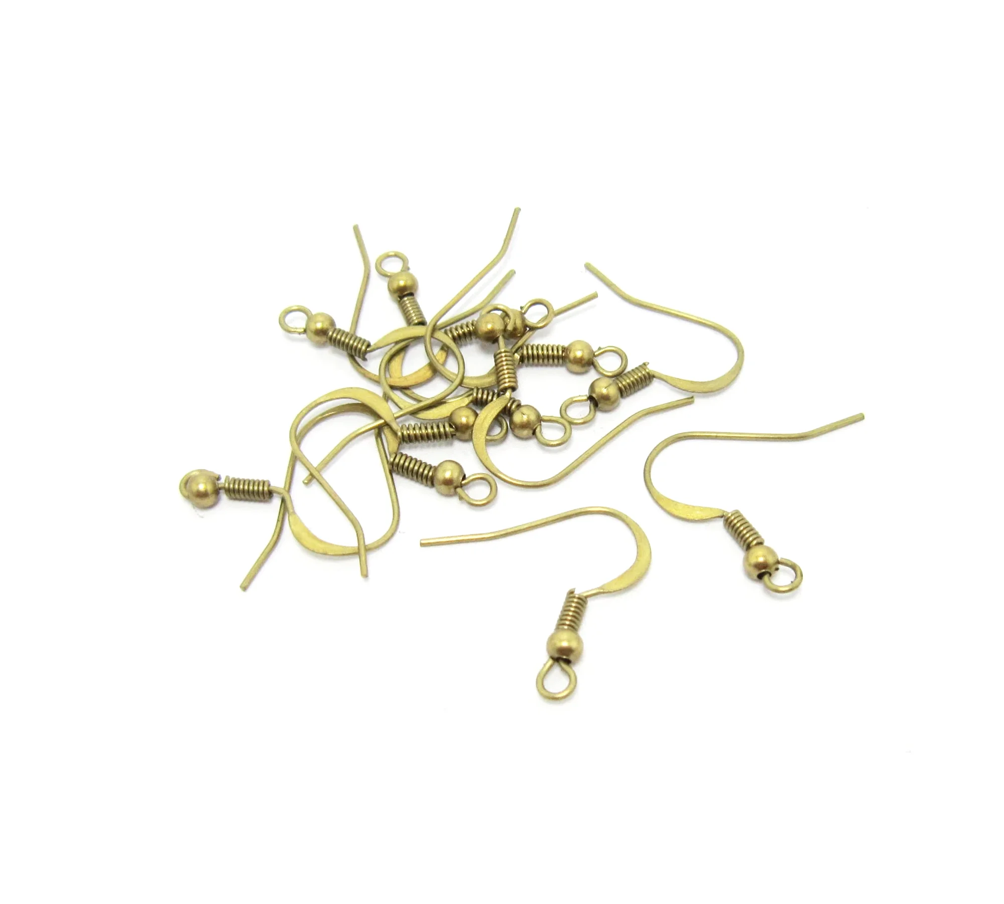 100pcs Ear Wires, Spring Ball Earring Hooks, Hammered Side, Earrings Making, 19mm, Raw Brass Findings, Jewelry Supplies -R247