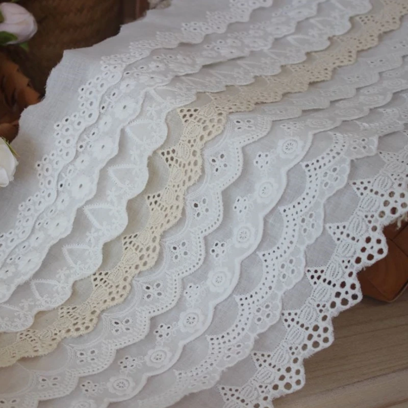 Pure Cotton Hollow Lace Embroidery Trim Fabric, Handmade DIY Home Decoration Accessories, RS4639, 10Yards/Lot