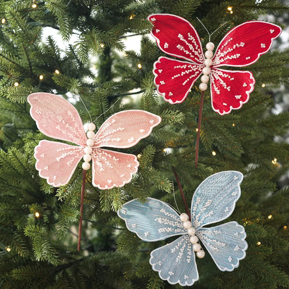 

Christmas Tree Decorations Butterfly DIY Decoration Fabric Sequins Simulation Butterfly Garden Wall Arrangement Christmas Flower