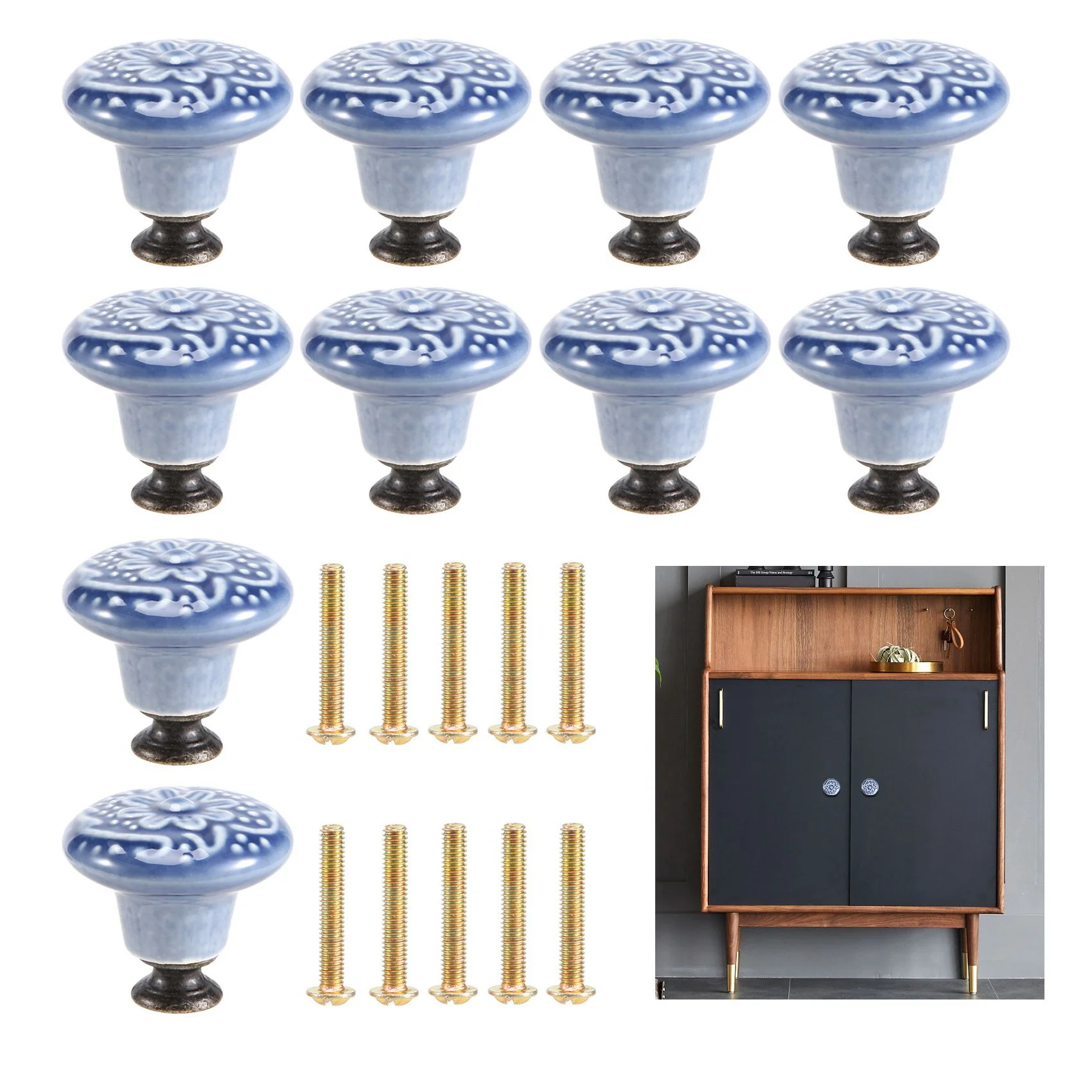 FTGT-10PCS Ceramic Cabinet Knobs Vintage Drawers Handles for Kitchen Cupboard Drawer Bookcase Furniture Door (with Screws)