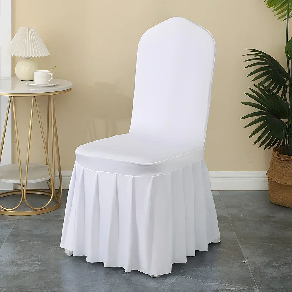 5/10/50/100pcs Pleated skirt Spandex Chair Cover Hotel Banquet Party Events Wedding Decoration Dining Room Seat Protector Covers