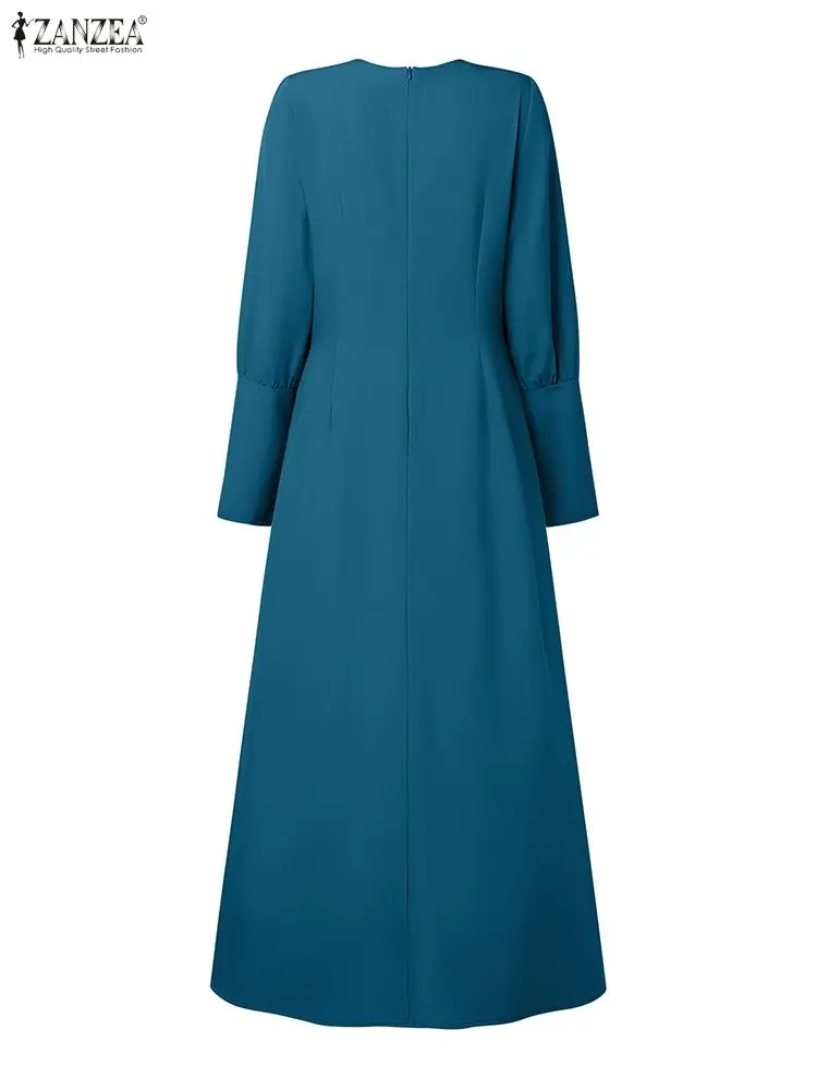 Hijabs Women Modest Pintuck Detailed Long Dresses Fashion Long Gigot Sleeve High Waisted Abaya Robes ZANZEA Muslim Woman Clothes