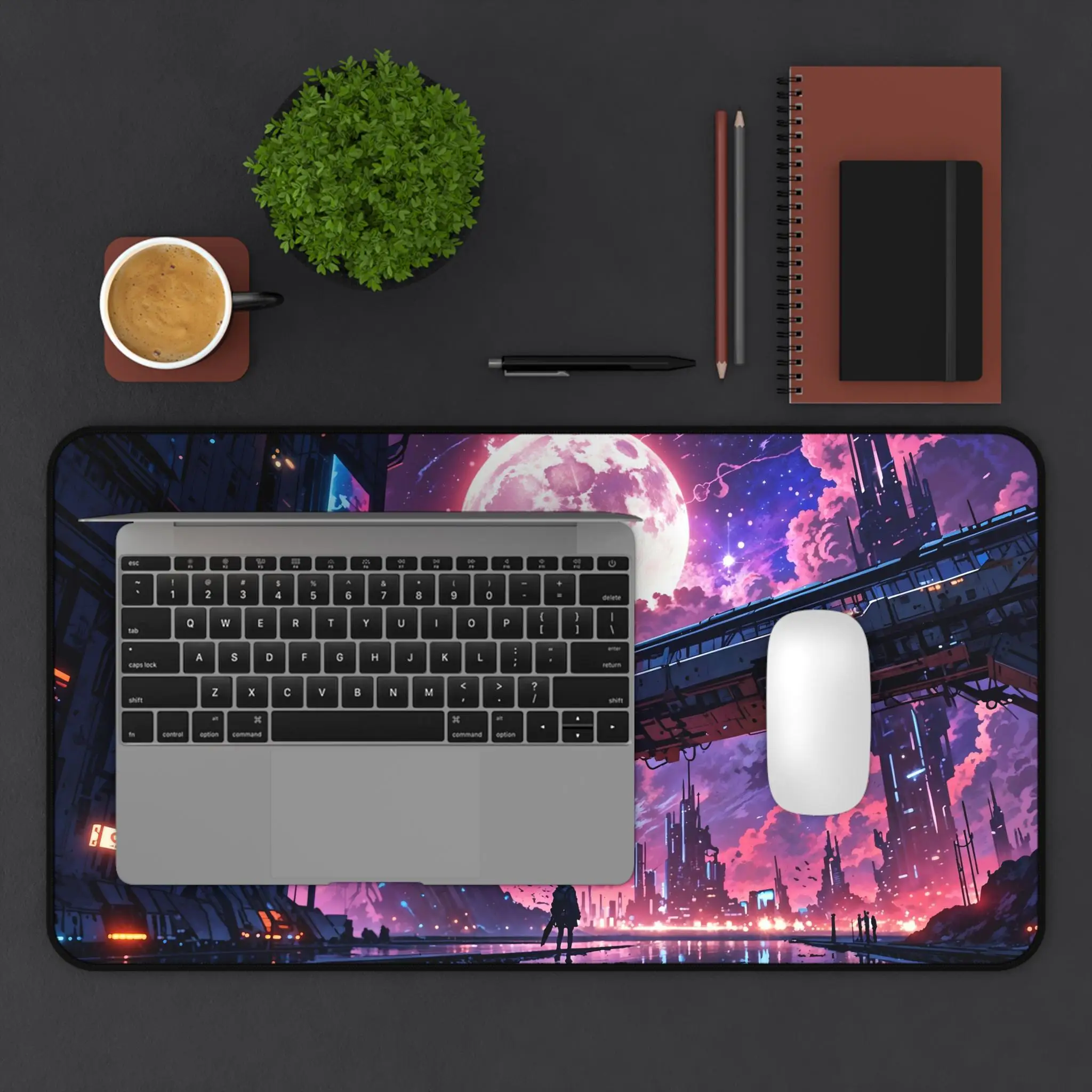 سجادة مكتب Sci-Fi Cityscape، لوحة ماوس Sci-Fi Anime، سجادة لعب وردية - سجادة لعب XXL، سجادة كمبيوتر XL، واقي مكتب، عمل من المنزل