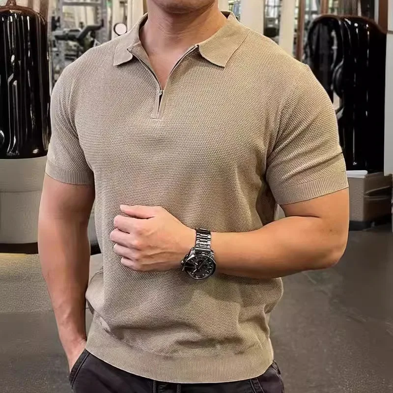 

Высококачественный шелковый трикотаж с половиной молнии, мужская летняя модная простая рубашка, тонкая рубашка с коротким рукавом в зрелом стиле