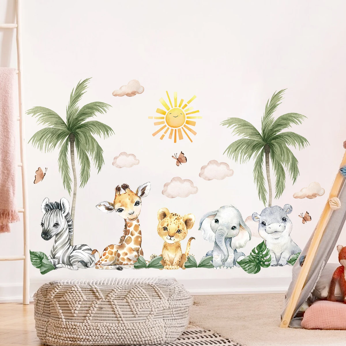 1Pc Cartoon Animals Lion Elephant Giraffe Wall Sticker for Children Room Bedroom Wall Decoration Kids Room Decor for House DIY