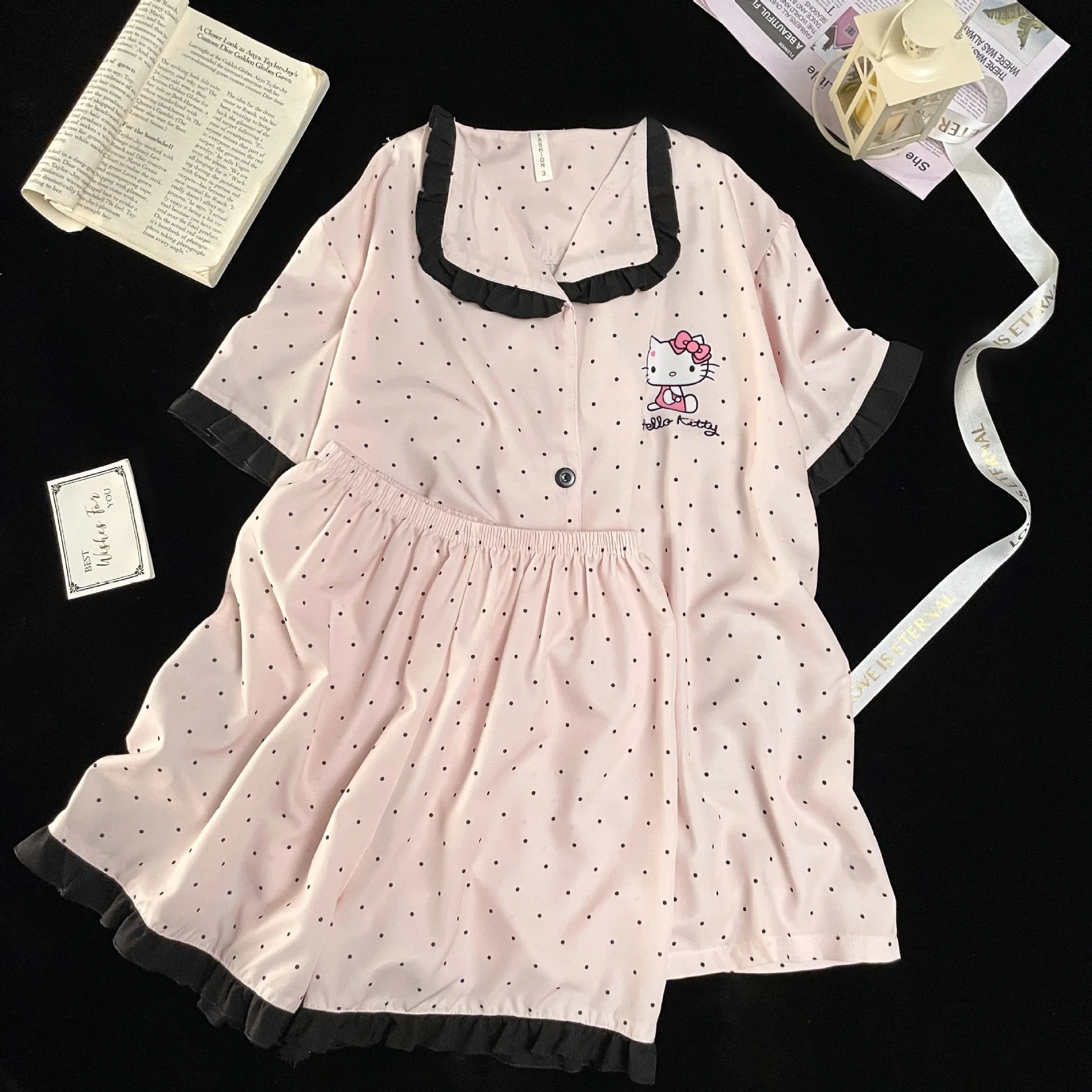 

Летняя одежда для сна для школьниц Hello Kitty Princess розовая домашняя одежда Удобный комплект домашней одежды Пижамный комплект с короткими рукавами